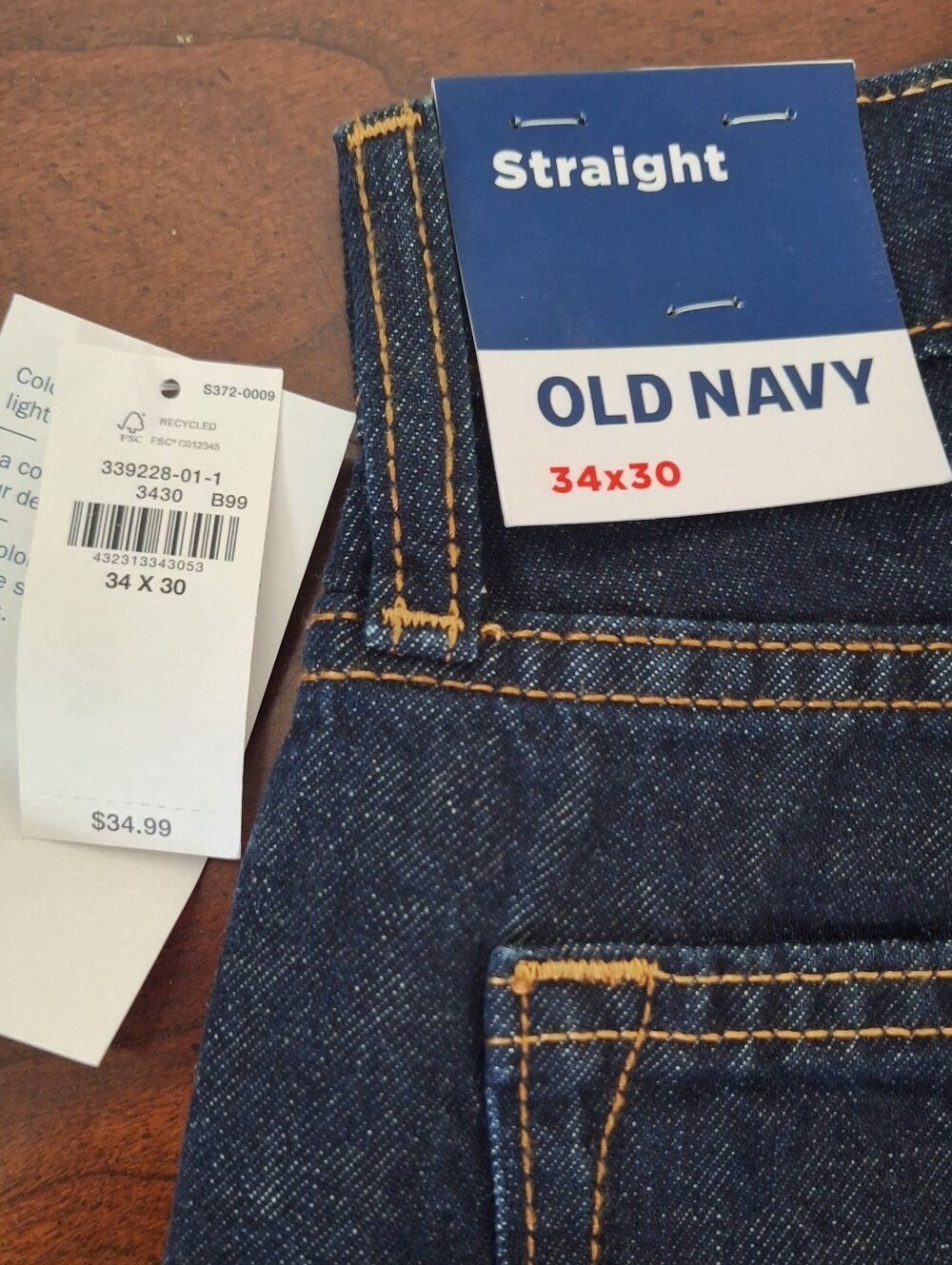 Old Navy Men’s Straight Jeans in Dark Blue Denim Relaxed Fit 34x30 NWT